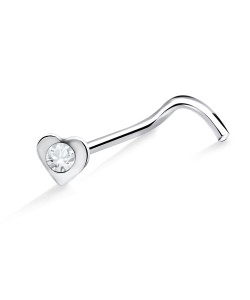 Stone Heart Silver Curved Nose Stud NSKB-140